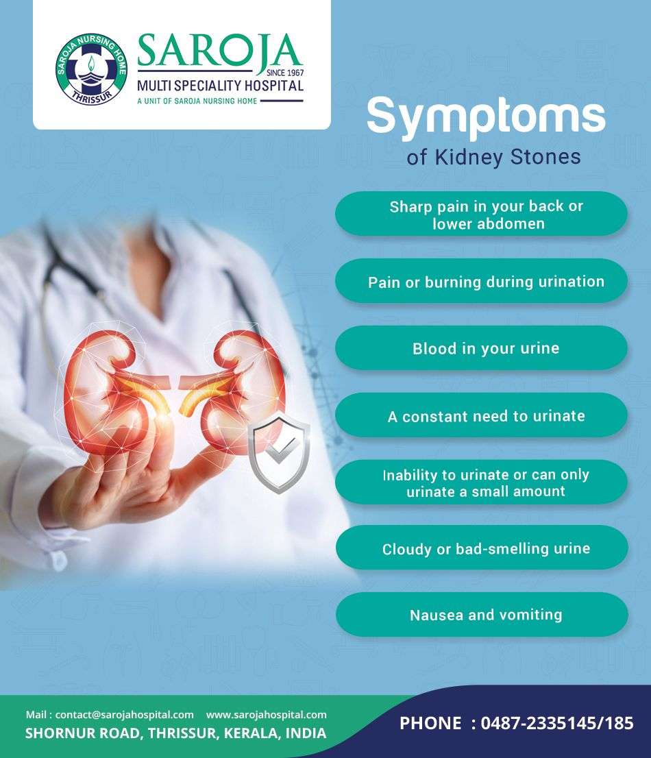 Symptoms of kidney stones. #sarojamultispecialityhospital # ...